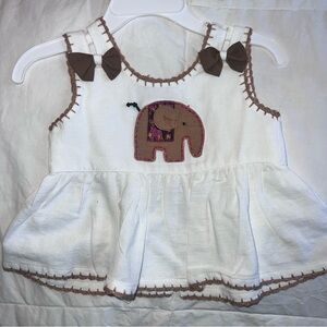 White boutique linen elephant embroidered set